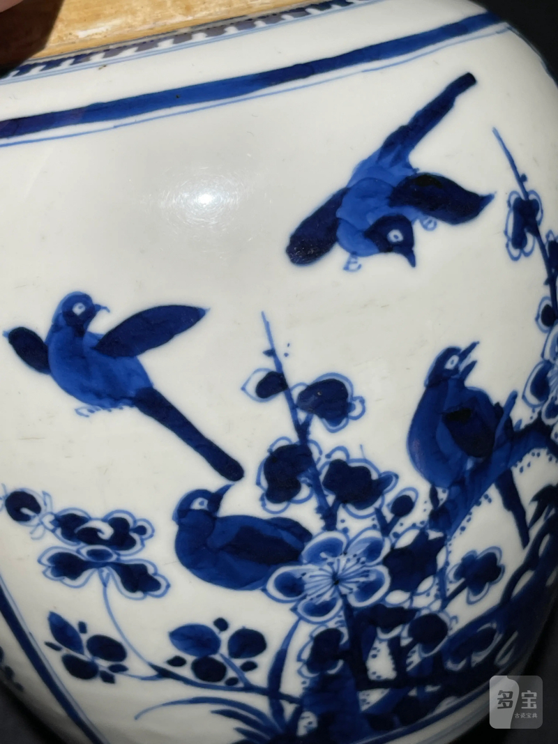 清康熙 青花仙人乘槎纹罐 - 图4